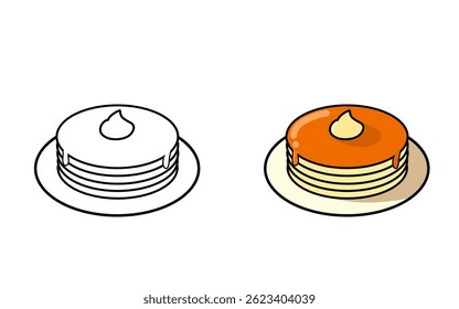 Image illustration of pancake cakes sprinkled with jam with two different variations, suitable as icons, logos and stickers.