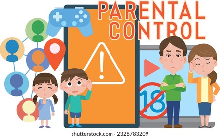 Ilustración de la imagen del control parental cuando un niño utiliza un smartphone
