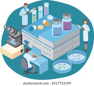 Ilustración de imágenes de personas que trabajan en una empresa farmacéutica