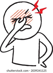 Image illustration of a person with a pain in the eyes (hand-drawn)