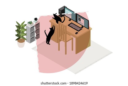 Image illustration of pet watching service, isometric