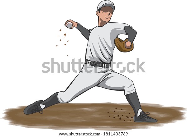 Image illustration of a pitcher throwing a\
ball from the mound (baseball player)\
(side)