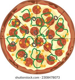 Image illustration of a pizza cut into eight equal parts