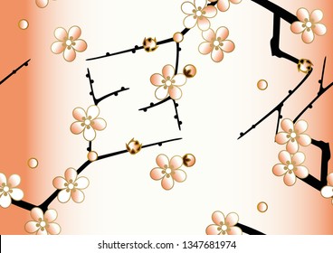 Image illustration of plum blossoms.
Plum flower pattern.
Seamless Japanese pattern.