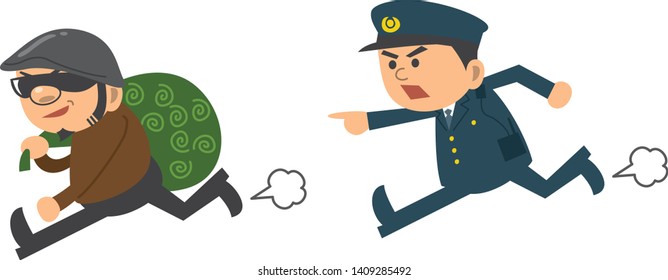 Image illustration of a police officer chasing a thief
