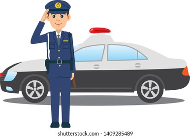 Image illustration of a police officer saluting on the side of a police car