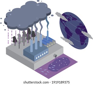 Image illustration of pollution caused by wastewater and smoke from factories