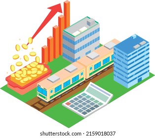 Ilustración de imágenes de líneas de tren populares ganando dinero