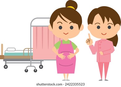 Image illustration of a pregnant woman and a midwife