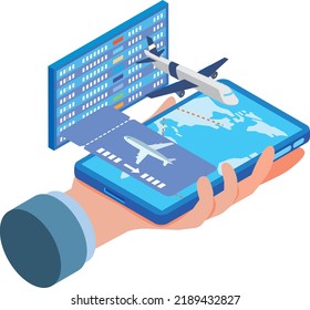 Image illustration of purchasing an airplane ticket with a smartphone