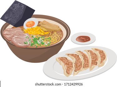 Image illustration of ramen and dumplings