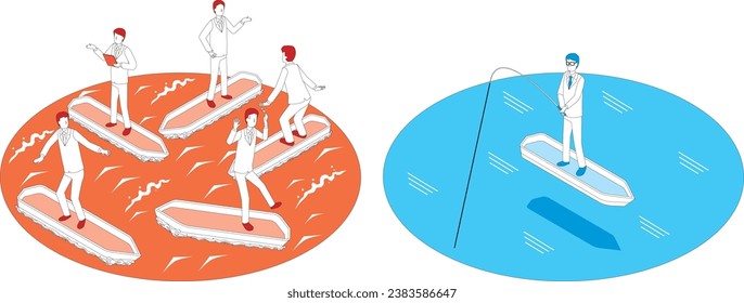 Ilustración de los océanos rojo y azul
