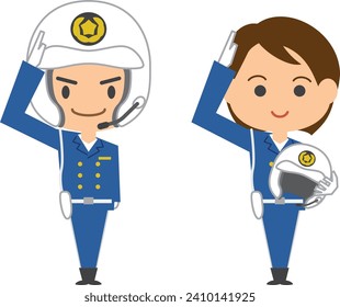 Image illustration of a saluting motorcycle police officer (men and women set)