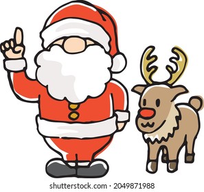 Image illustration of Santa Claus and reindeer pointing (hand-drawn)