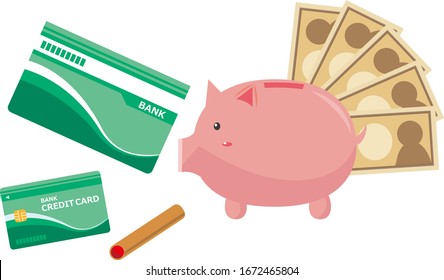 Image illustration of saving money in a bank . Bankbook, cash card