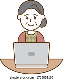 Image illustration of senior woman looking at open laptop