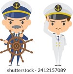 Image illustration set of captain and sailor at the helm