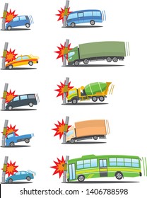 Image illustration set of cars crashing into a telephone pole