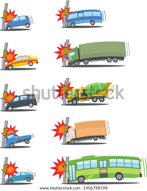 Image illustration set of cars crashing into a\
telephone pole
