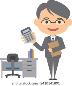 Image illustration set of a male tax accountant with a calculator