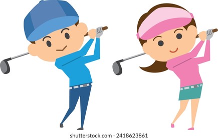 Image illustration set of men and women playing golf