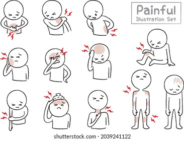 Image illustration set of pain and poor physical condition (hand-drawn)