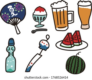 Image illustration set such as Japanese summer food