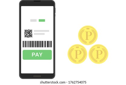 Ilustración de la imagen donde se canjean los puntos mediante la aplicación de pago de smartphones
Material de ilustración de vector
