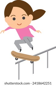 Image illustration set of a woman who skateboards