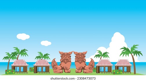 Image illustration of Shisa and Okinawa scenery