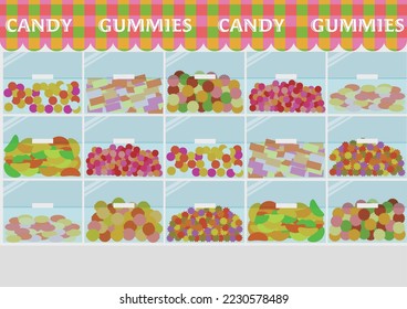 Imagen de una vitrina que vende dulces por peso