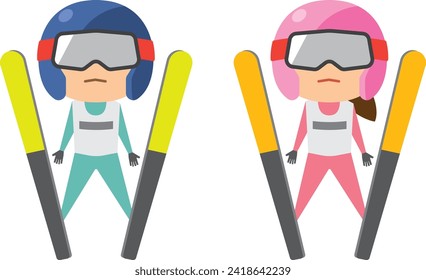 Image illustration of ski jumpers (men and women set)