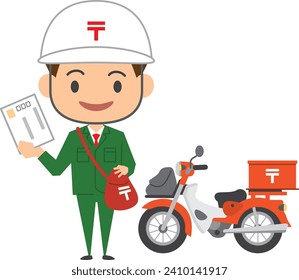 Image illustration of a smiling postman and a motorcycle