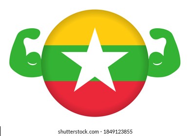 Image illustration of strong Myanmar (circular Myanmar flag and bicep)