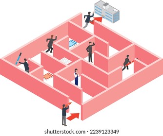 Bild-Illustration eines Schülers in einem Labyrinth