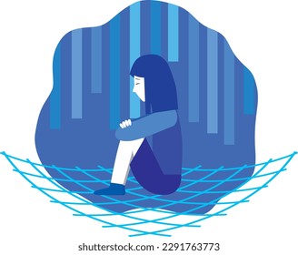 Image illustration of a suffering person and a safety net