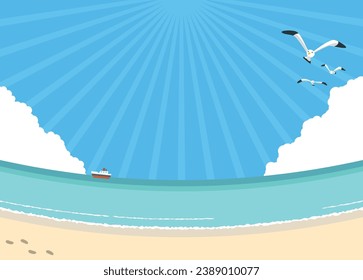 Imagen ilustrativa del mar de verano, gaviotas y playa de arena blanca