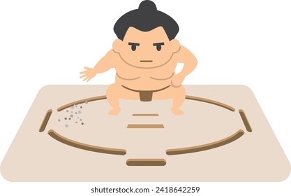 Image illustration of a sumo wrestler throwing salt in the ring