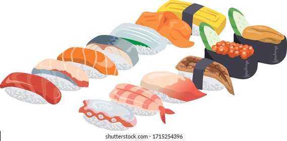 Imagen ilustrada con sushi alineada