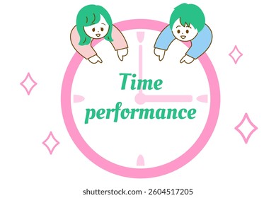 Image illustration of Taipa Time Performance: A big clock and male and female office workers. Funny illustration