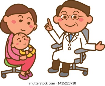 Image illustration that baby held by mother is receiving a medical examination