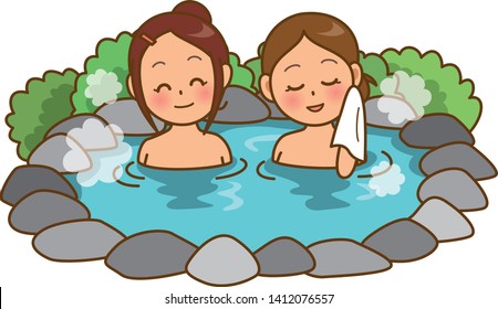 Image illustration that two women are in the hot spring