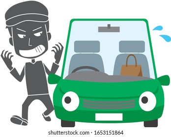 Image illustration of thief aiming at car luggage