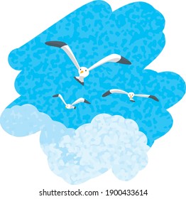 Image illustration of three seagulls flying in the sky