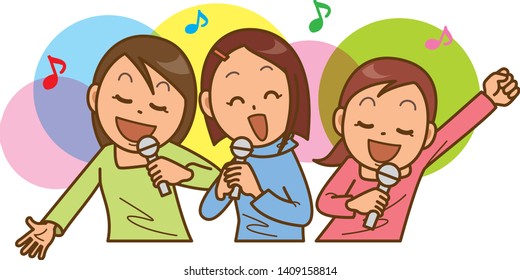 Image Illustration Of Three Young Women Singing A Song