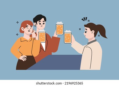 Image illustration of toasting with colleagues. Flat vector illustration isolated on white background