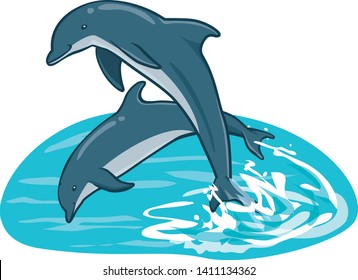 Image illustration of two dolphins jumping