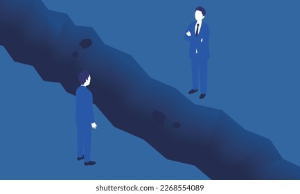 Image illustration of two standing men and a cliff between them, breakaway, vector