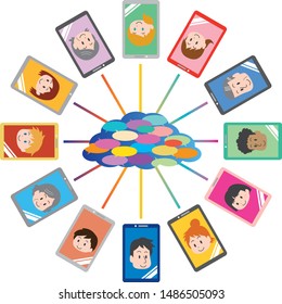 Image illustration of various race generations communicating