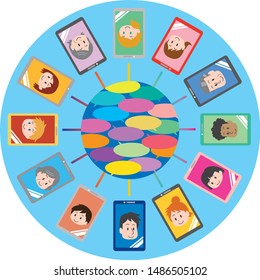 Image illustration of various race generations communicating